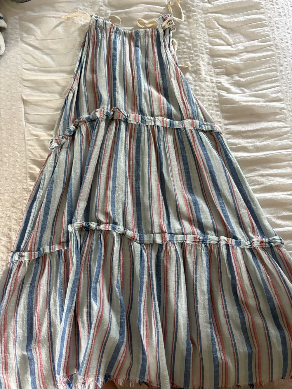 True Craft Striped Tie-Shoulder Maxi Dress in Blue, White & Red